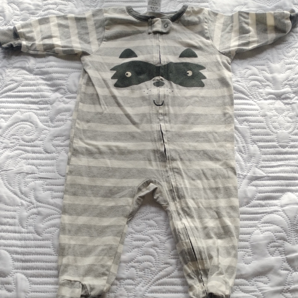 Gerber Striped Gray Raccoon Kids One Piece